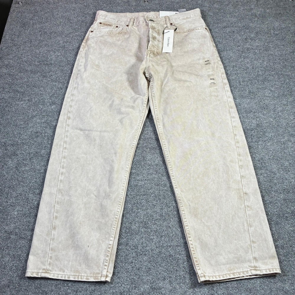 Calvin Klein Twisted Seam Jeans Mens 33 Sand Acid Wash Cropped Tapered NWT